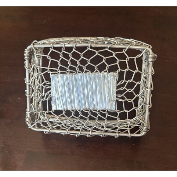 Vintage Silver Tone Wire Basket with 2 Handles Woven Hand Crafted 9”x 6” - Picture 7 of 8
